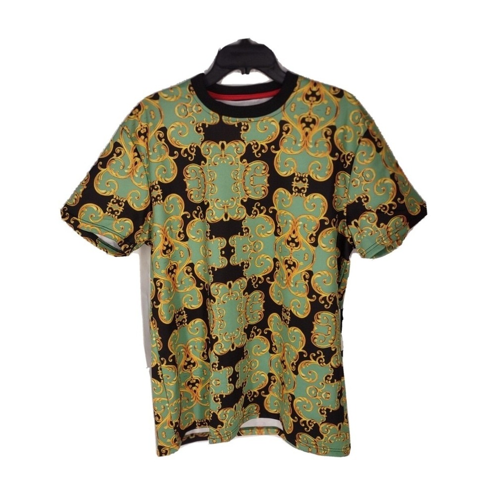 G-Net Shirt Mens Baroque Graphic Streetwear Green Gold Bold Edgy Retro Tee
